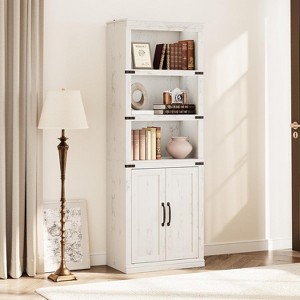 Acekool 5-Tier Farmhouse Bookshelf with Doors, Wooden Storage Cabinet for Living Room, Office, Bedroom - 1 of 4