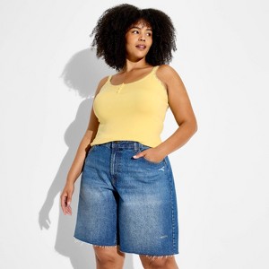 Women's Lace Trim Henley Cami - Wild Fable™ Mustard Yellow XXL