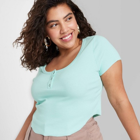 Women's Short Sleeve V-Neck Cropped T-Shirt - Wild Fable™ Aqua Green XXS