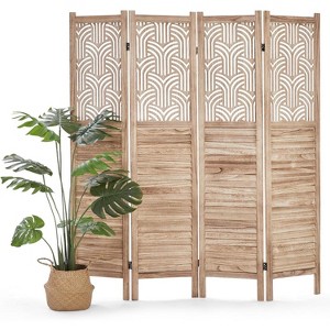 4 Panel Room Divider, 67" Tall Wood Privacy Screen, Freestanding Decorative Cutout Partition for Bedroom/Living Room - 1 of 4
