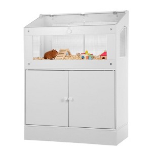 Hamster Cage with Storage Cabinet, Large Animal Habitat with Acrylic Viewing Panels | Small Pet Cage for Rats, Guinea Pigs, Hedgehogs & Gerbils, White - 1 of 4