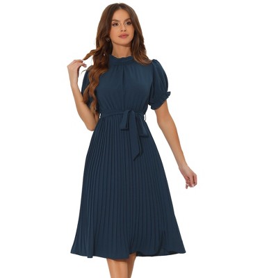 INSPIRE CHIC Women's Retro Ruffled Collar Short Sleeve A-Line Pleated Dress