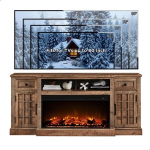 SinCiDo 70" Farmhouse Fireplace TV Stand, for 80" TV, w/ 36" Electric Fireplace, w/ Remote Control & 3D Flame, 2 Drawers, Adjustable Partition - 1 of 4