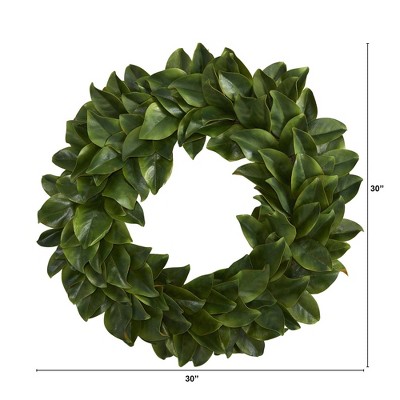 Nearly Natural 24'' Green Magnolia Artificial Wreath