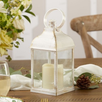 Winter Elegance Glass Tabletop Lantern with LED Candle - Set of 2