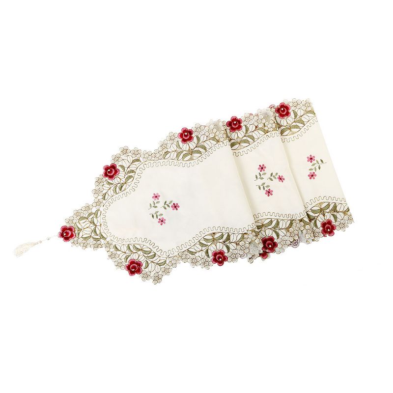 PiccoCasa Flowers Dining Table Runner Embroidered Tassel Floral Lace 15x59 Inches Red Rose, 1 of 7