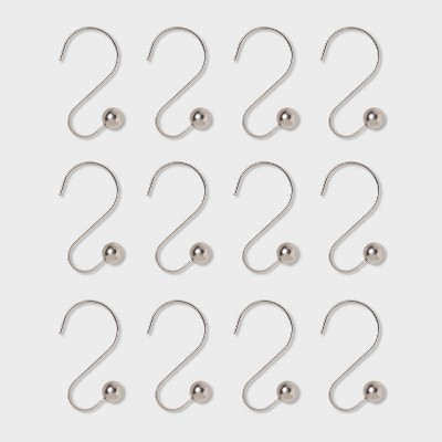 Nickel S-Shaped Shower Curtain Hooks with Ball End Cap
