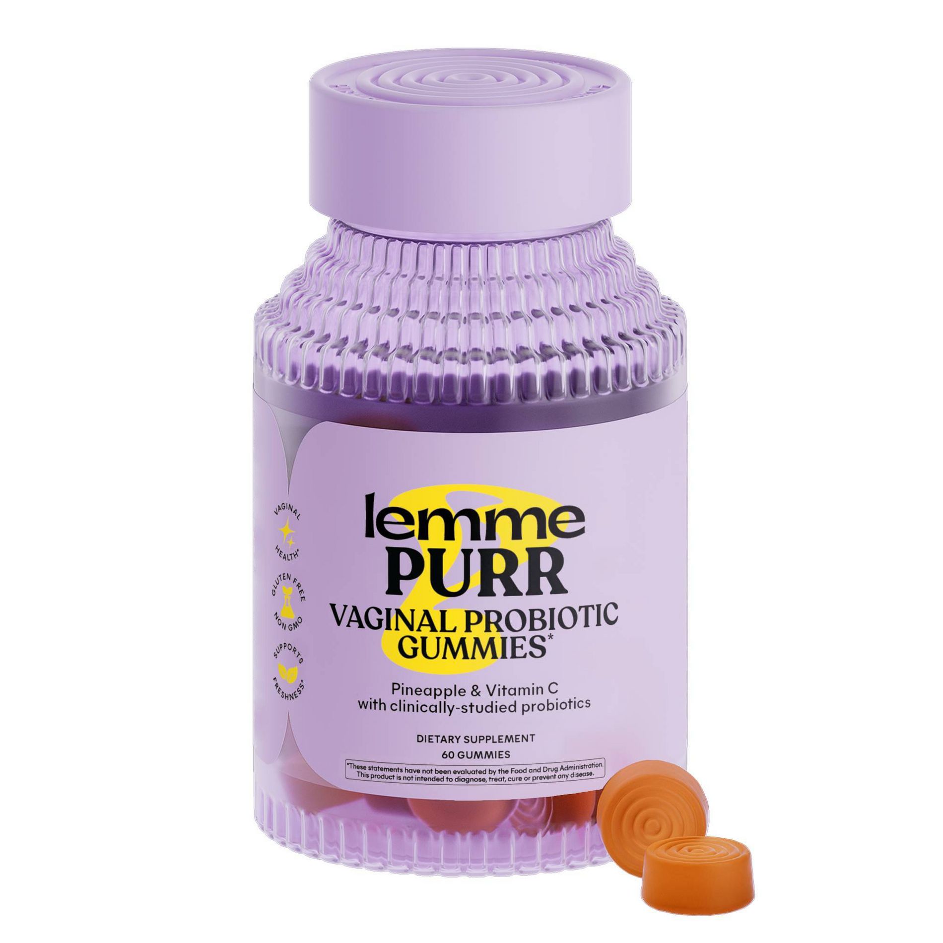 Lemme Purr Vaginal Probiotic Gummies - pH & Odor Support - Pineapple & Vitamin C - Pineapple Flavored - 60ct