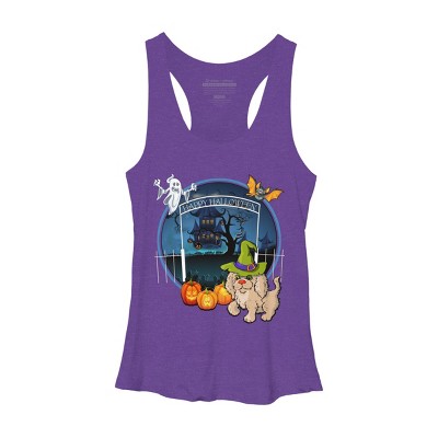 Women's Design By Humans Puppy Dog Witch Hat Halloween Ghost By Fractals Racerback Tank Top