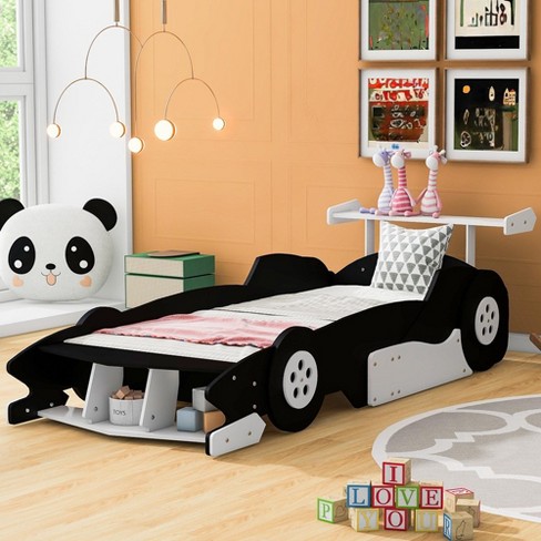 Double Bed For Kids Wood Car-Shaped Platform Bed With Wheels Storage Shelves Wooden Slat Support No Spring Box Needed Bed Frame - image 1 of 4