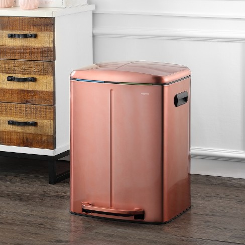 Happimess Marco Rectangular 10.5-Gallon Double Bucket Trash Can with Soft-Close Lid, Rose Gold