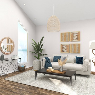 Large Brown Wood and Rattan Shadow Box Wall Art Set