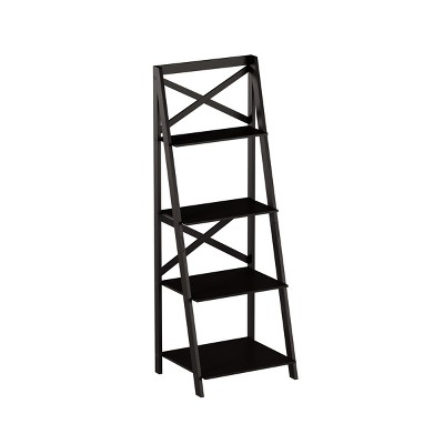 Hastings Home 4-Shelf Free-Standing Wooden Tiered Ladder Bookshelf - Black