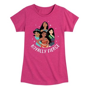 Girls' - Disney Princess - Moana Jasmine Pocahontas Mulan Royally Fierce Fitted Short Sleeve Graphic T-Shirt - 1 of 4