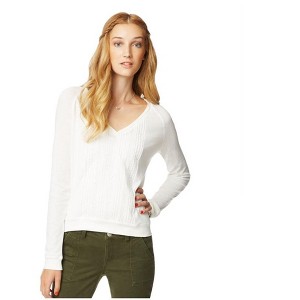 Aeropostale Womens Solid Ls Lattice Front Embellished T-Shirt - 1 of 1
