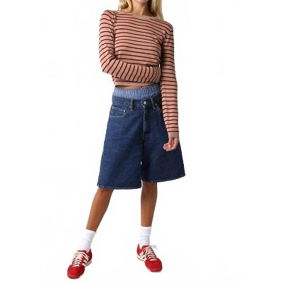 Women's Maya Striped Crew Neck Sweater - OLIVACEOUS