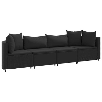 vidaXL Patio Sofa Set with Cushions Lounge Setting Outdoor Furniture Poly Rattan - 4 Piece Black
