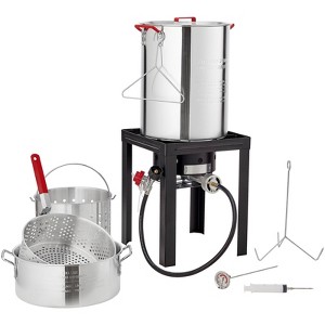VEVOR Turkey Deep Fryer, 30-qt Turkey & 10-qt Fish Steamer Cooker Set, Outdoor Aluminum Seafood Frying Pot, 54,000 BTU Burner Propane Gas Boiler - 1 of 4