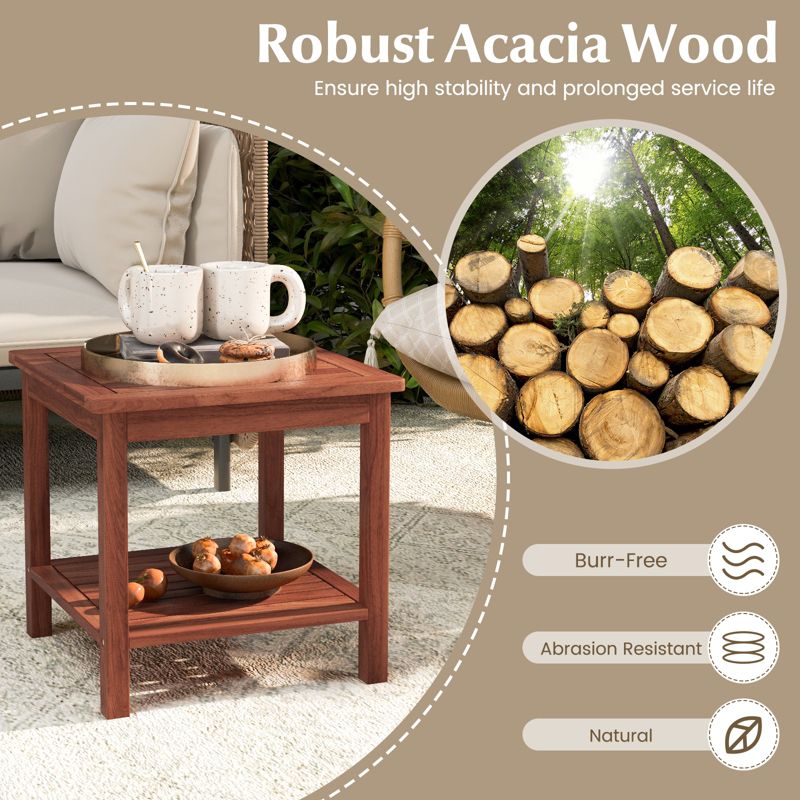 Tangkula 1pc/2pcs Patio Side Table Double-Tier Acacia Wood End Table Slatted Tabletop & Shelf Outdoor Small Side Table with Storage, 5 of 9