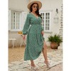 Clearlove Women's Plus Size V-Neck Long Sleeves A-Line Pleated Floor Length Formal Dress - 3 of 4