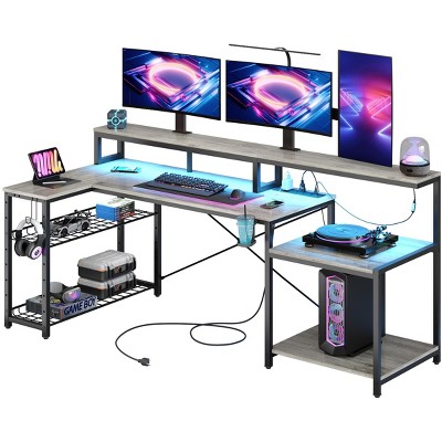 Bestier 71.5" W LED Gaming Desk with Power Outlet, L-Shaped Computer Desk with Monitor Stand