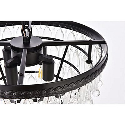 Nordic Black Iron and Crystal 4-Light Pendant Chandelier