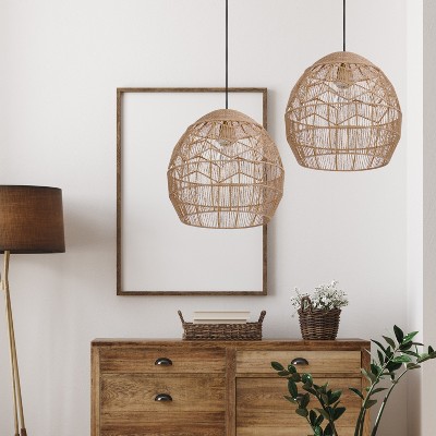 16" Bronze and Hemp LED Bowl Pendant Light