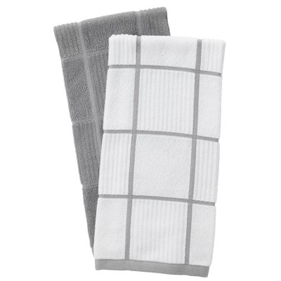 T-fal Solid and Check Parquet Kitchen Towels, Two Pack
