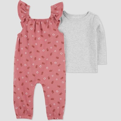 Image of Carter's Just One You®️ Baby Girls' Floral Top & Overalls Set - Rose Pink Newborn