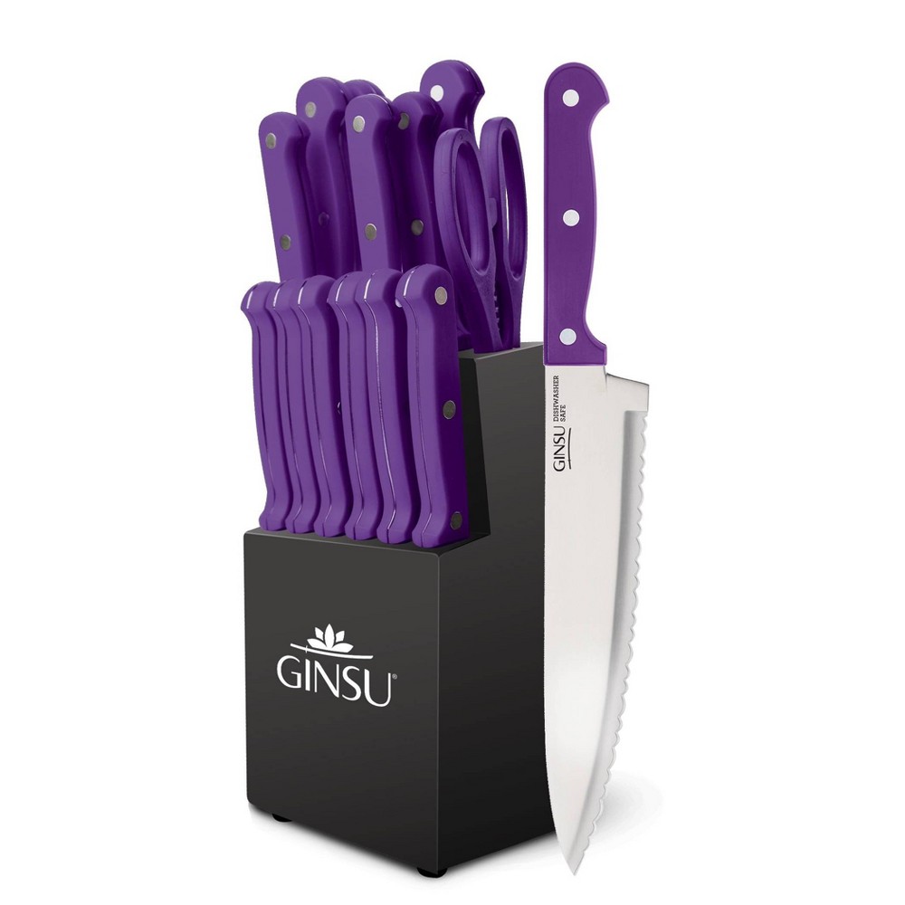 Photos - Kitchen Knife Ginsu Kiso Dishwasher Safe 14pc Knife Block Set Purple