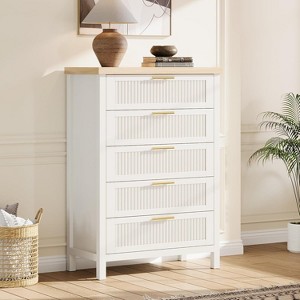 Fluted 5 Drawer Dresser for Bedroom, 45'' Tall Dresser, Chest of Drawers, Wooden Chest with Clothes Storage Cabinet - 1 of 4