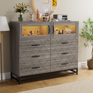 CuisinSmart Dresser for Bedroom with 6 Drawers 2 Door Storage Cabinet Dressers & Chest of Drawers with Charging Station and LED Lights - 1 of 4