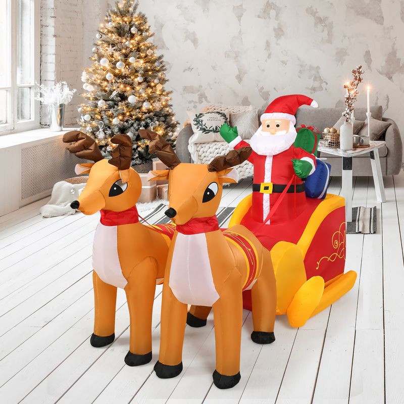 Costway 7.5 Ft Inflatable Santa Double Deer w/Sled Waterproof Christmas Outdoor Decoration, 3 of 10