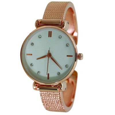Olivia Pratt Every Day Textured and Rhinestone Metal Bangle Watch
