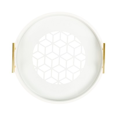White and Gold Round Glass Decorative Tray