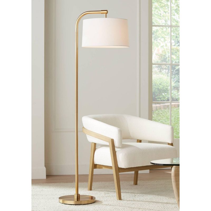 360 Lighting Modern Art Deco Arc Floor Lamp 64" Tall Warm Gold Metal White Fabric Drum Shade for Living Room Reading Family Bedroom Office House Home, 2 of 10
