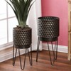 LuxenHome Set of 2 Brown Honeycomb Metal Cachepot Planters with Brown Metal Stands - 3 of 4