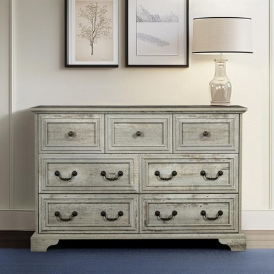 FURNIinspire Dressers 7 Drawers Dresser, Farmhouse Natural Texture Storage Dressers Organizer For Bedroom, Living Room, Gray, 47.25"*15.5"*31.5"