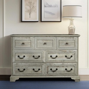 FURNIinspire Dressers 7 Drawers Dresser, Farmhouse Natural Texture Storage Dressers Organizer For Bedroom, Living Room, Gray, 47.25"*15.5"*31.5" - 1 of 4