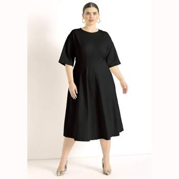 ELOQUII Women’s Plus Size Seam Detail Ponte Work Dress, 28 - Black Oynx