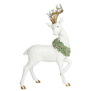 Transpac Resin 12 in. White Christmas Elegantly Carved Reindeer Decor