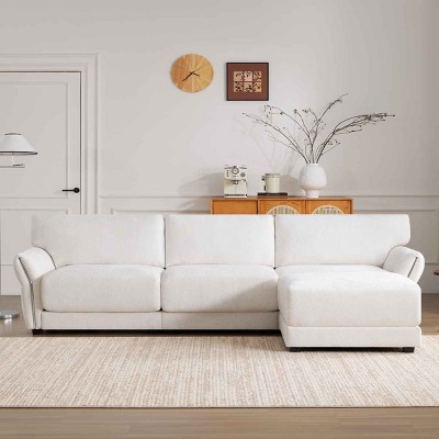 110 Inch L-Shaped Sectional Sofa Set with Ottoman, Modular Sofa with USB and Type-C Ports, Upholstered Sofa with Wood Frame-Coolbibila