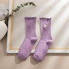 Anna-Kaci Women's 4 Pairs Ribbed Knit Socks with Daisy Embroidery Lettuce Edge Cuffs Soft Stretch Fabric - 4 of 4
