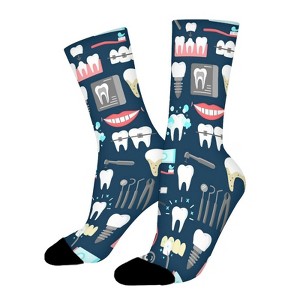 Dental Seamless Pattern Women Printed Crew Socks Funny Funky Socks Soft Polyester Novelty Gifts for Artists Men - 1 of 1