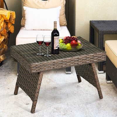 Dracelo 1pc patio folding wicker side table for poolside garden lawn