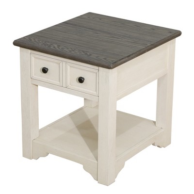 DOMETOUR Modern End Table with Dark Grey MDF Top and White Oak Drawer – Living Room Side Table, Nightstand Accent Furniture