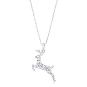 Slickblue Festive Reindeer Pendant Necklace – .35 Ct CZ, Rhodium Plated, Christmas-Themed Jewelry - 1 of 4