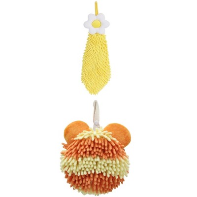 REGALWOVEN Soft Absorbent Cute Fuzzy Hanging Decorative Bathroom Chenille Hand Towel 6" x 15"/7" x 7" 2 Packs