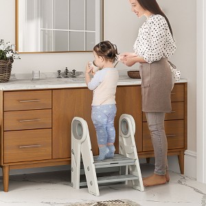 TopCompy Foldable Adjustable 3 Step Toddler Tower with Handles Non Slip for Kitchen Bathroom Sink Toilet Potty Training, Gray, 15.4"*6.3"*26.8" - 1 of 4