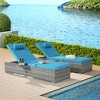 Gulches Gray Rattan Patio Chaise Lounges Set - Outdoor Sofa Deck Chair with Blue Cushions - 3 of 4